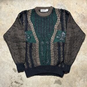 Vintage 90s CC Sport Brown Loose Knit Pattern Sweater
